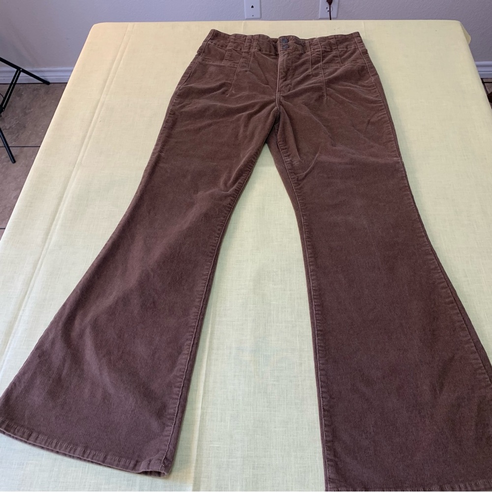 No Boundaries tan corduroy flare pants.